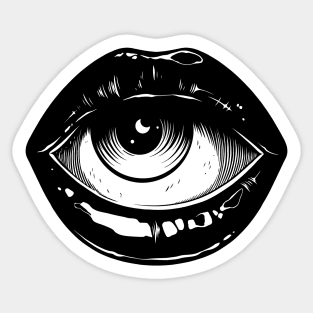 Black lips with eyeball surreal Sticker